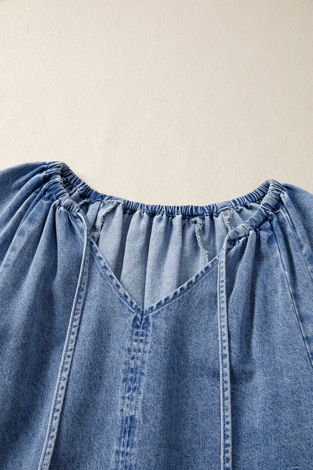 LivelyLooks Blue Denim Puff Sleeve V-Neck Ruffled Mini Dress women's fashion