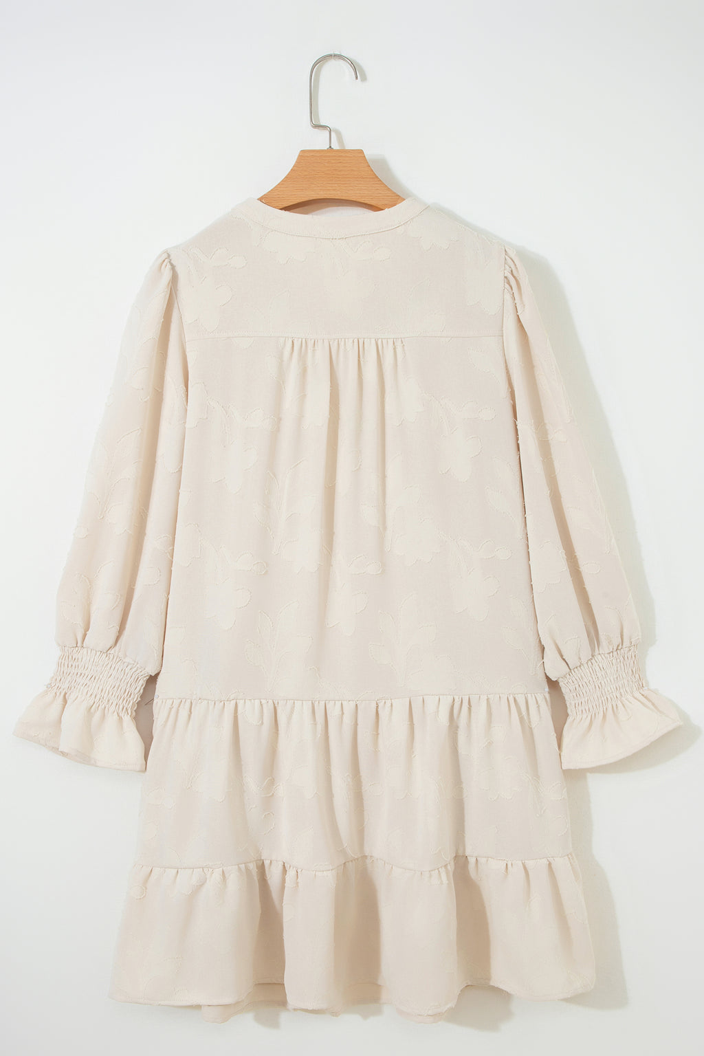 Women's Parchment Jacquard Tiered Mini Dress with Notched Neck at LivelyLooks