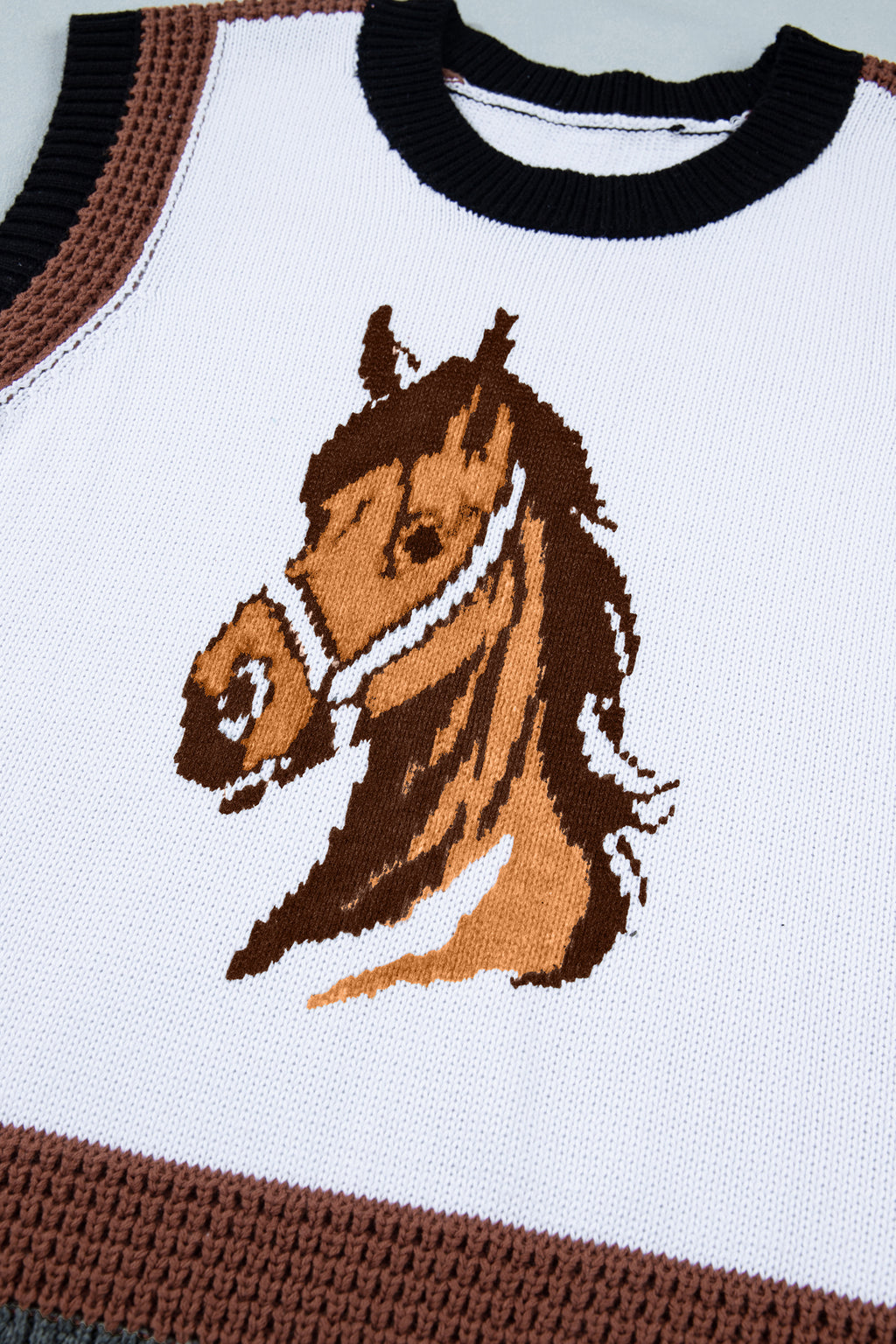 Shop White Western Horse Head Colorblock Trim Sweater Vest at LivelyLooks
