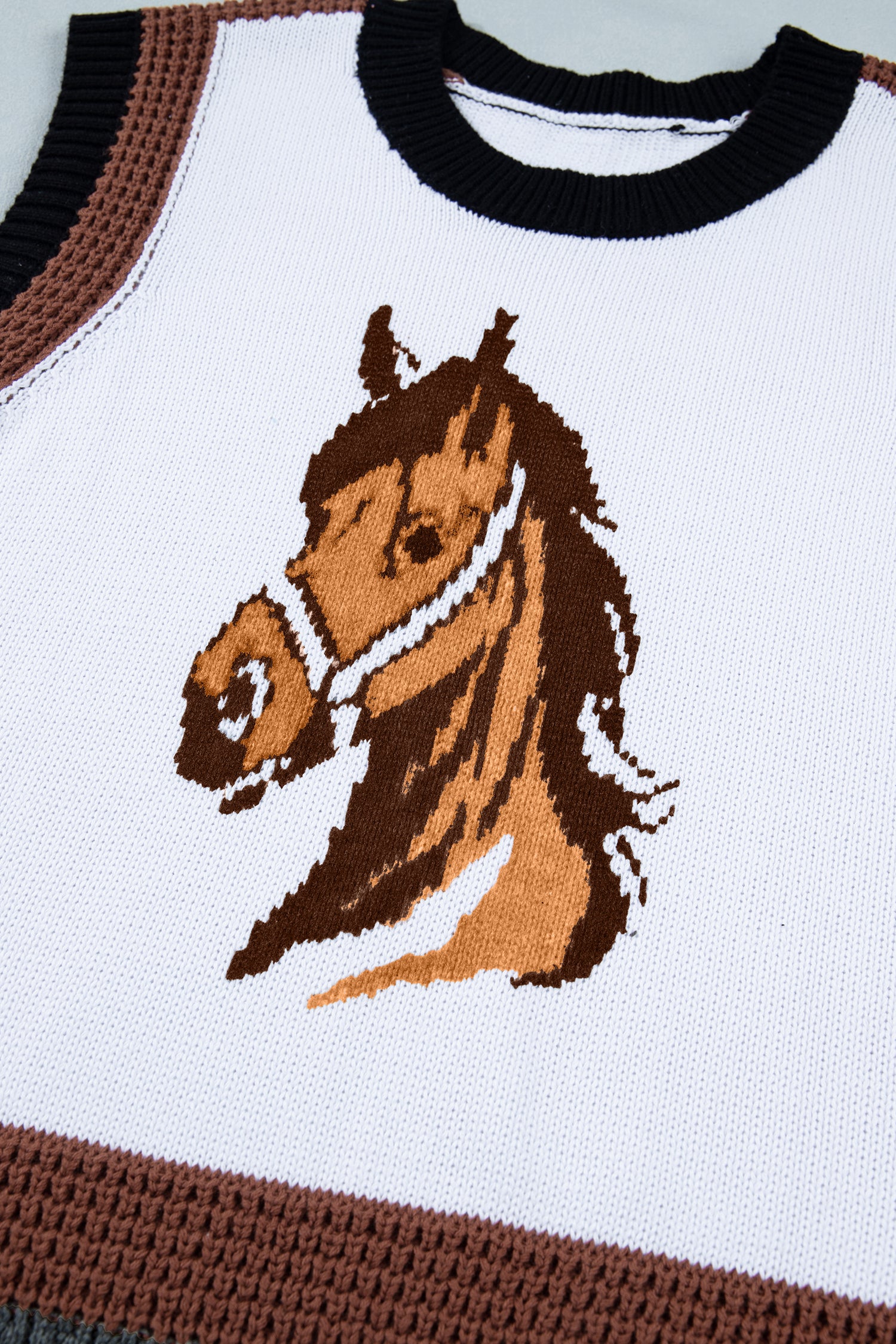 Shop White Western Horse Head Colorblock Trim Sweater Vest at LivelyLooks