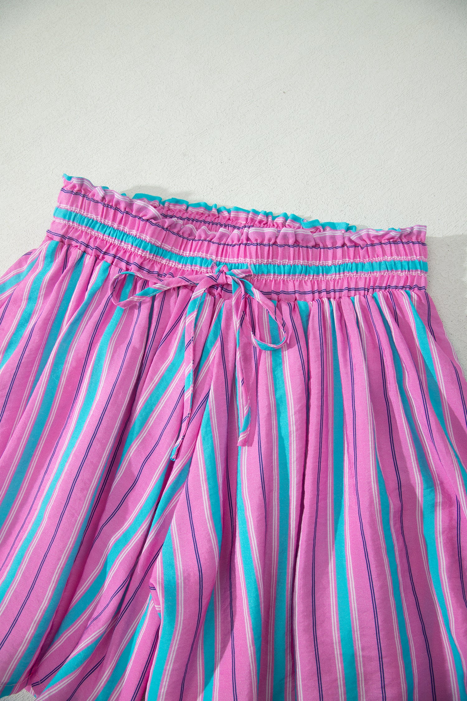 Pink Stripe Dolman Short Sleeve Blouse & Drawstring Loose Shorts Set | UK 8–22