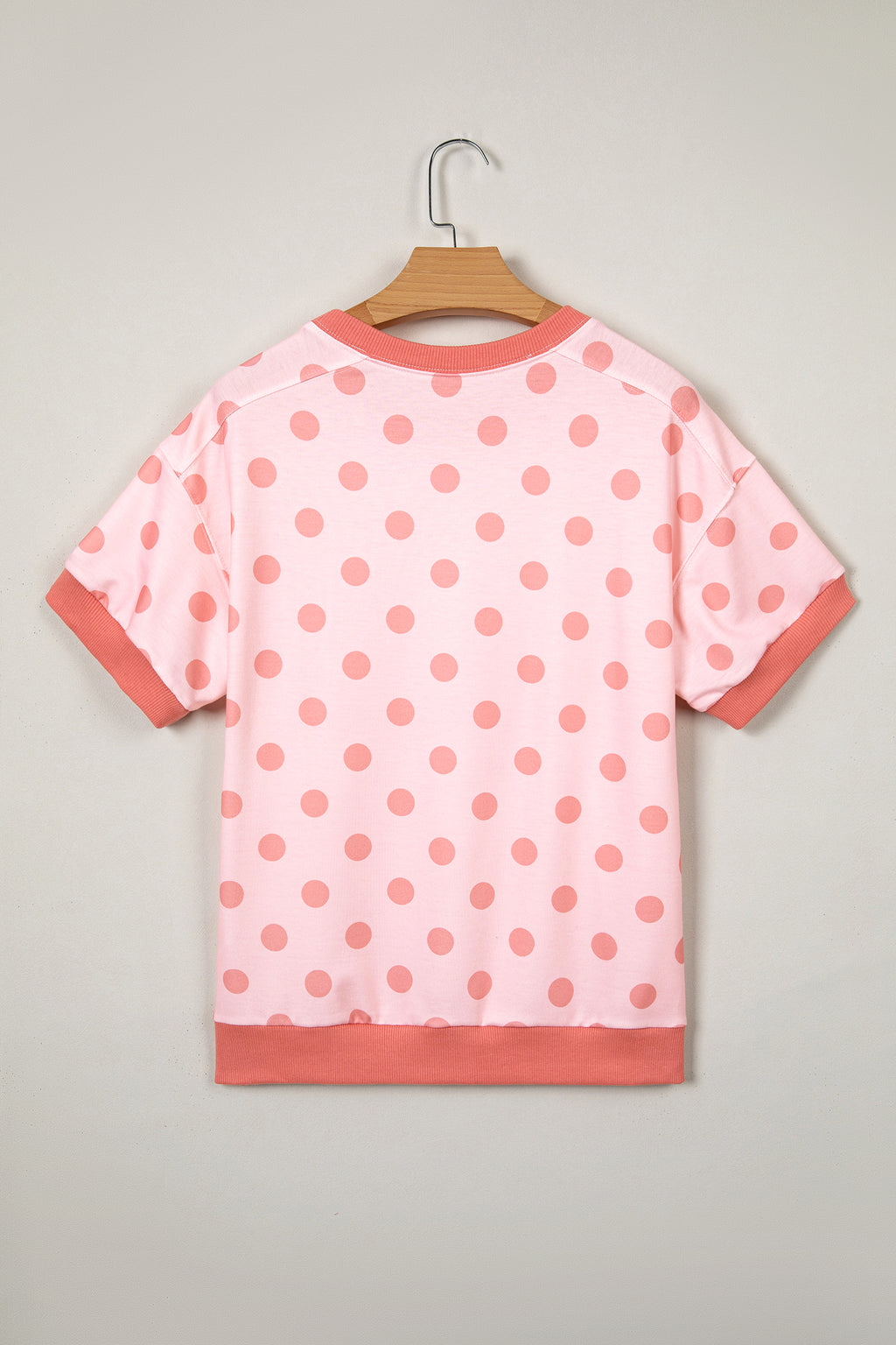 Shop Pink Color Block Trim Polka Dot Casual Tee at LivelyLooks