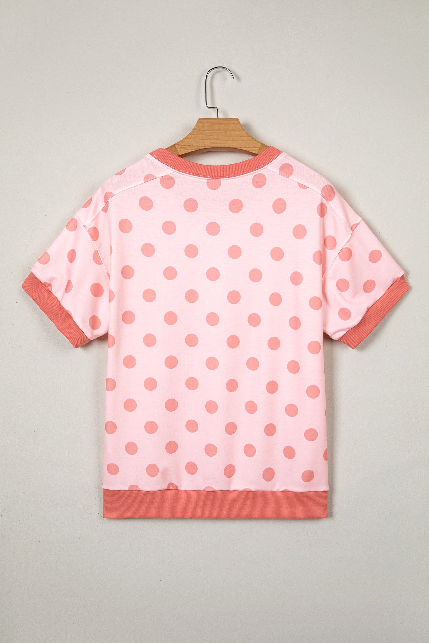 Shop Pink Color Block Trim Polka Dot Casual Tee at LivelyLooks