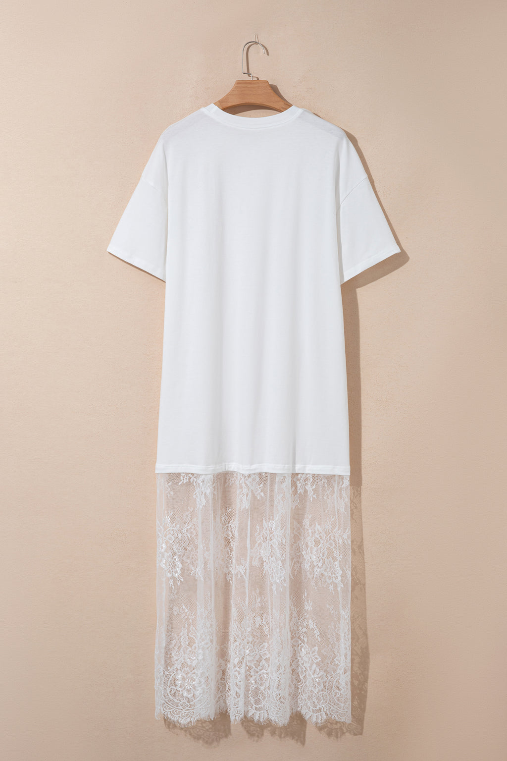 Women's Floral Lace Patchwork Short Sleeve Maxi T-Shirt Dress | White & Red Sandalwood at LivelyLooks