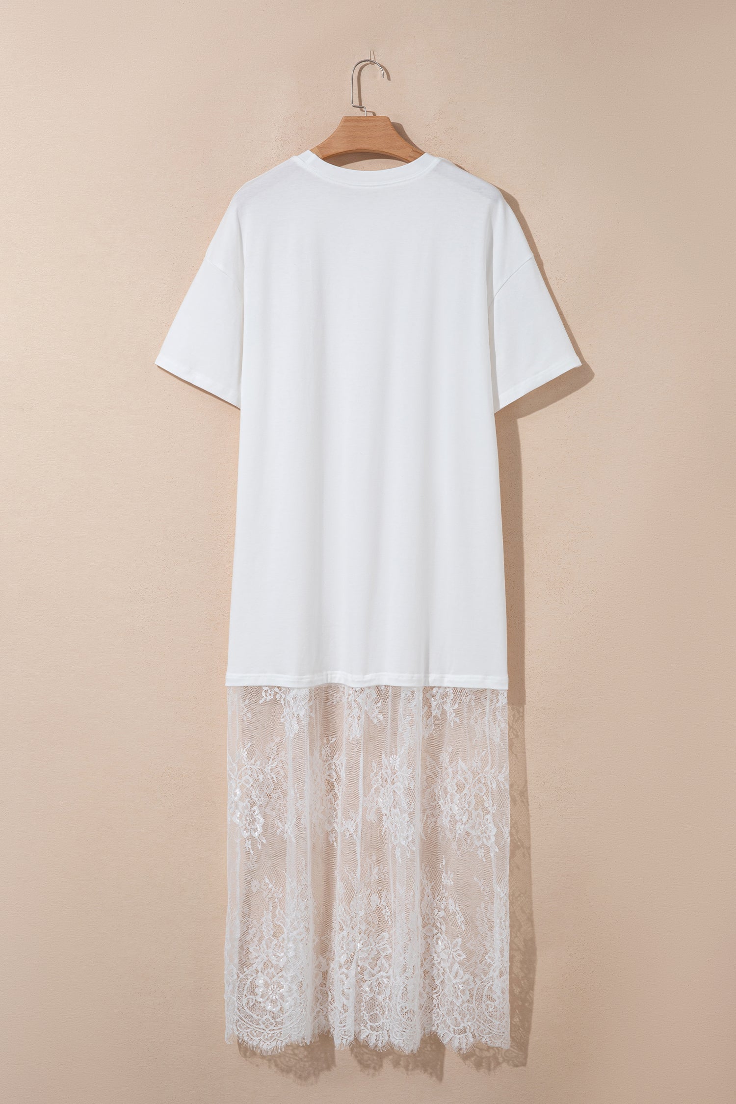 Women's Floral Lace Patchwork Short Sleeve Maxi T-Shirt Dress | White & Red Sandalwood at LivelyLooks