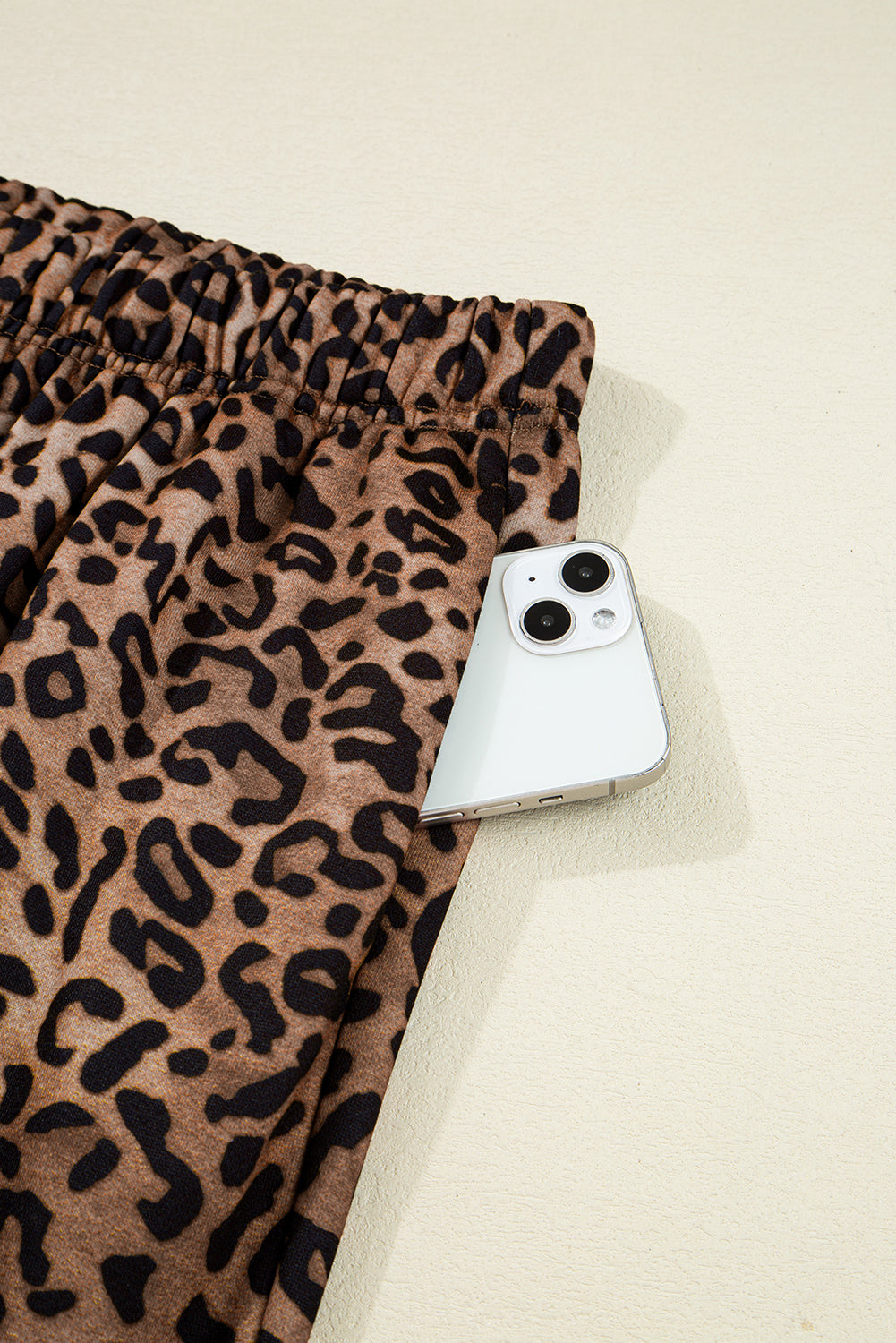 Coffee Leopard Print Contrast Trim Long Sleeve Top & Pants Set | UK 8–22