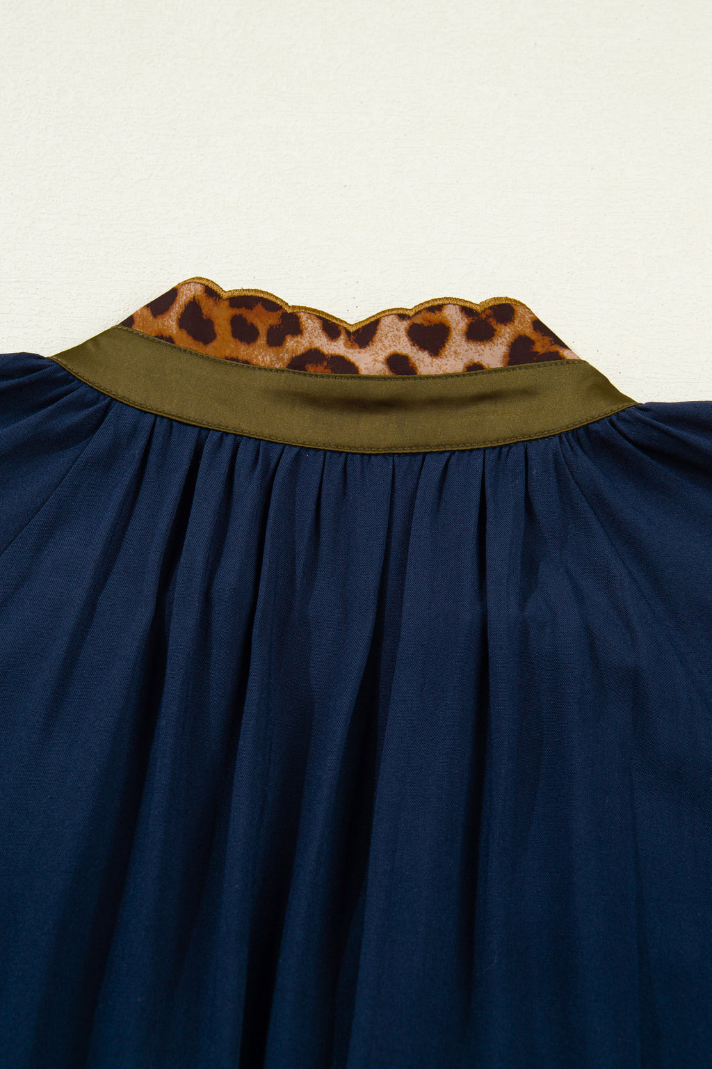 Women's Navy Blue Button Detail Leopard Metallic Trim Short Sleeve Tunic Dress at LivelyLooks