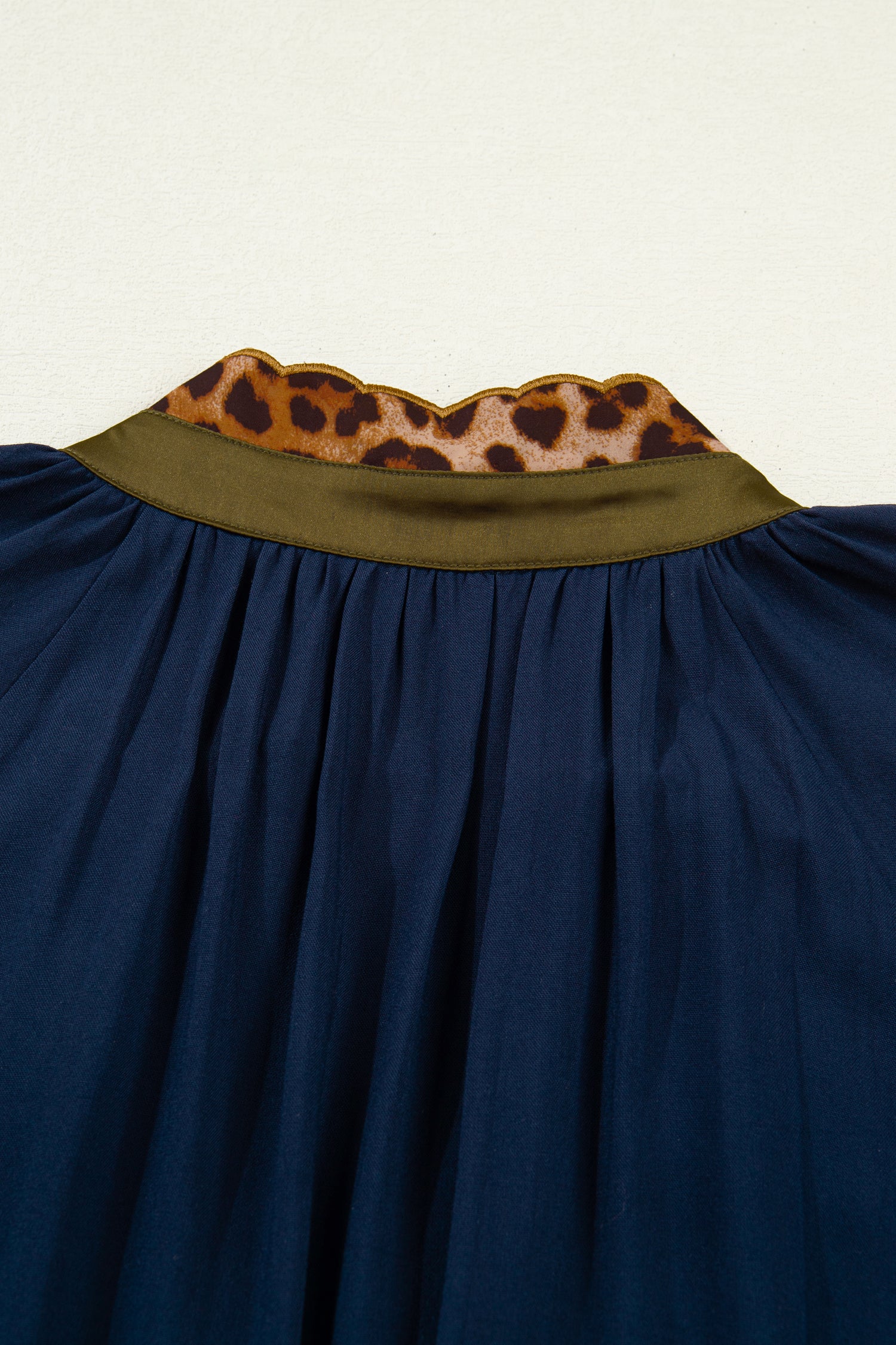 Women's Navy Blue Button Detail Leopard Metallic Trim Short Sleeve Tunic Dress at LivelyLooks