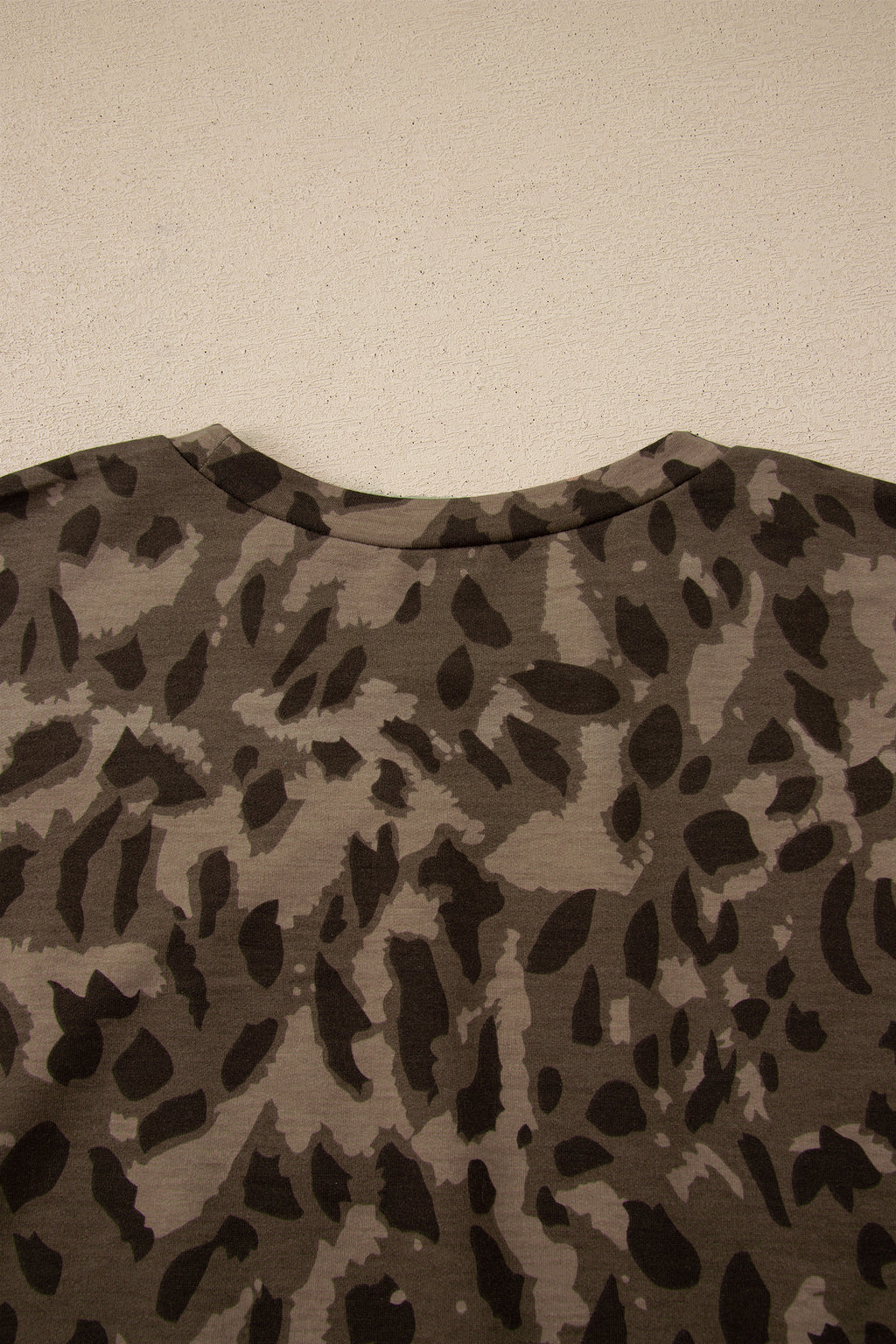 Leopard Print Raw Seam Pullover & Wide Leg Pant Set | Brown & Grey