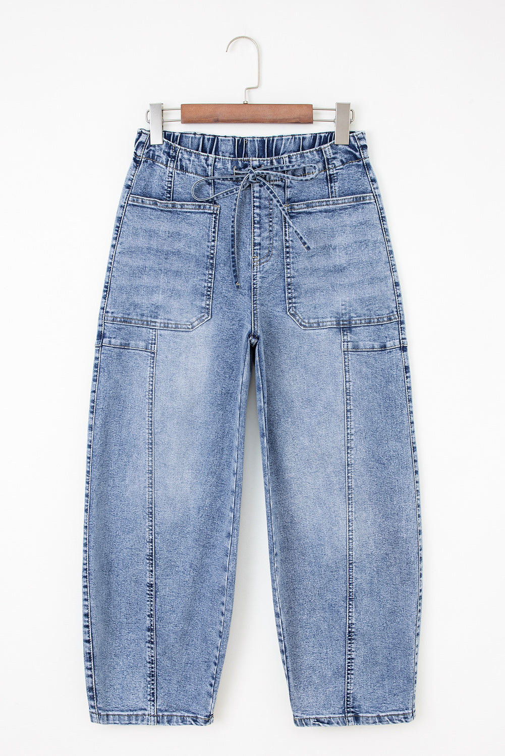 Shop Myosotis Large Patch Pocket Drawstring Paperbag Waist Barrel Jeans at LivelyLooks