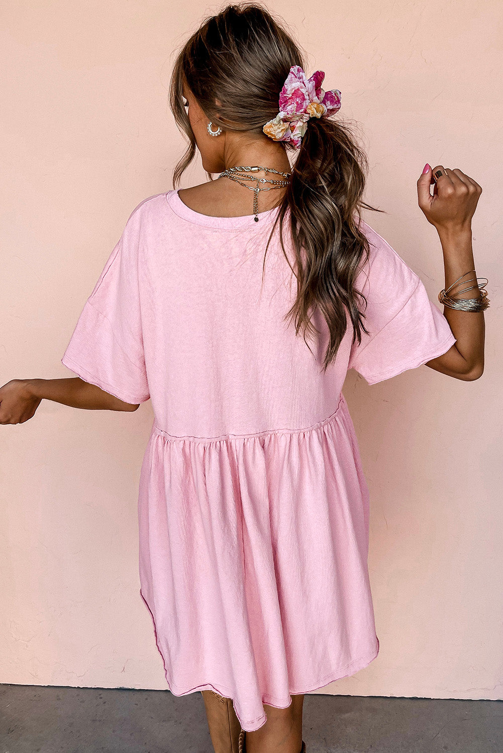 Shop Pink Jade Babydoll Mini Dress Raw Edge Pockets Sleeveless UK 8-26 at LivelyLooks