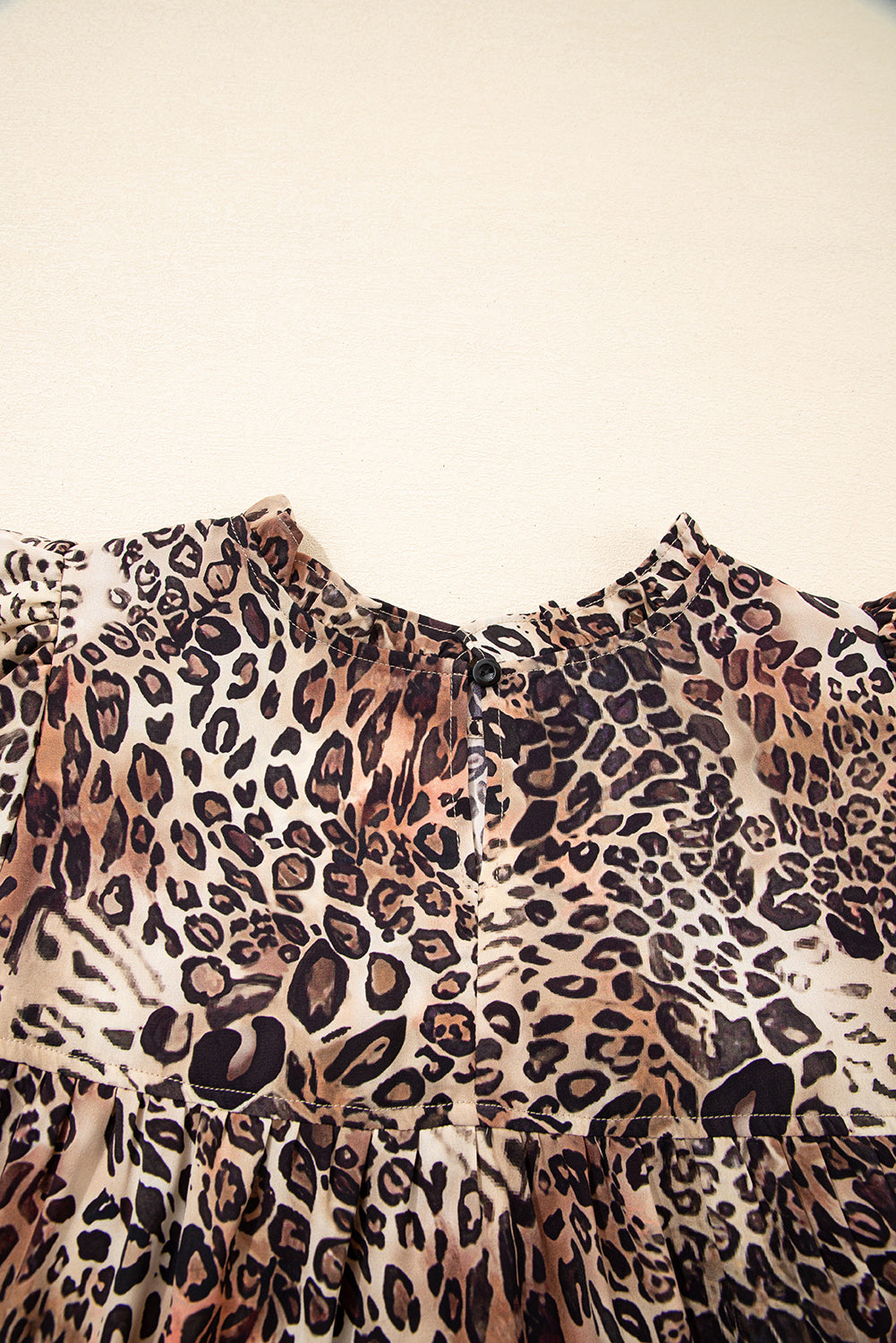 Women's Brown Leopard Ruffled Detail Long Sleeve Loose Mini Dress at LivelyLooks