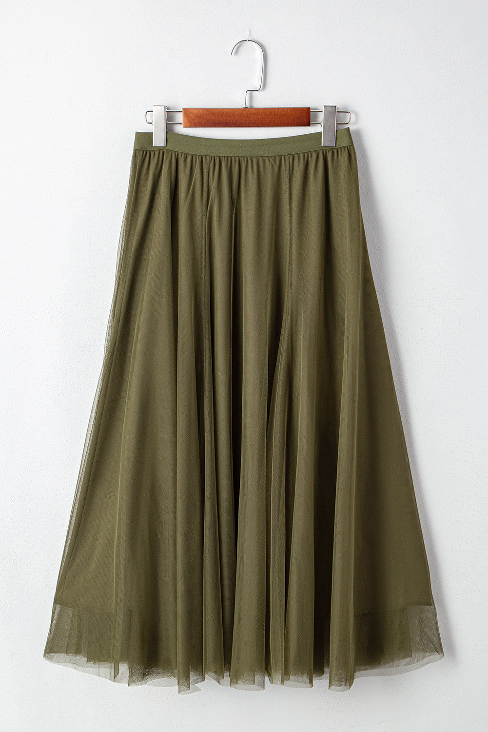 Women's Women's Tulle Flared Midi Skirt Layered Mesh Overlay Green Beige S-XL at LivelyLooks