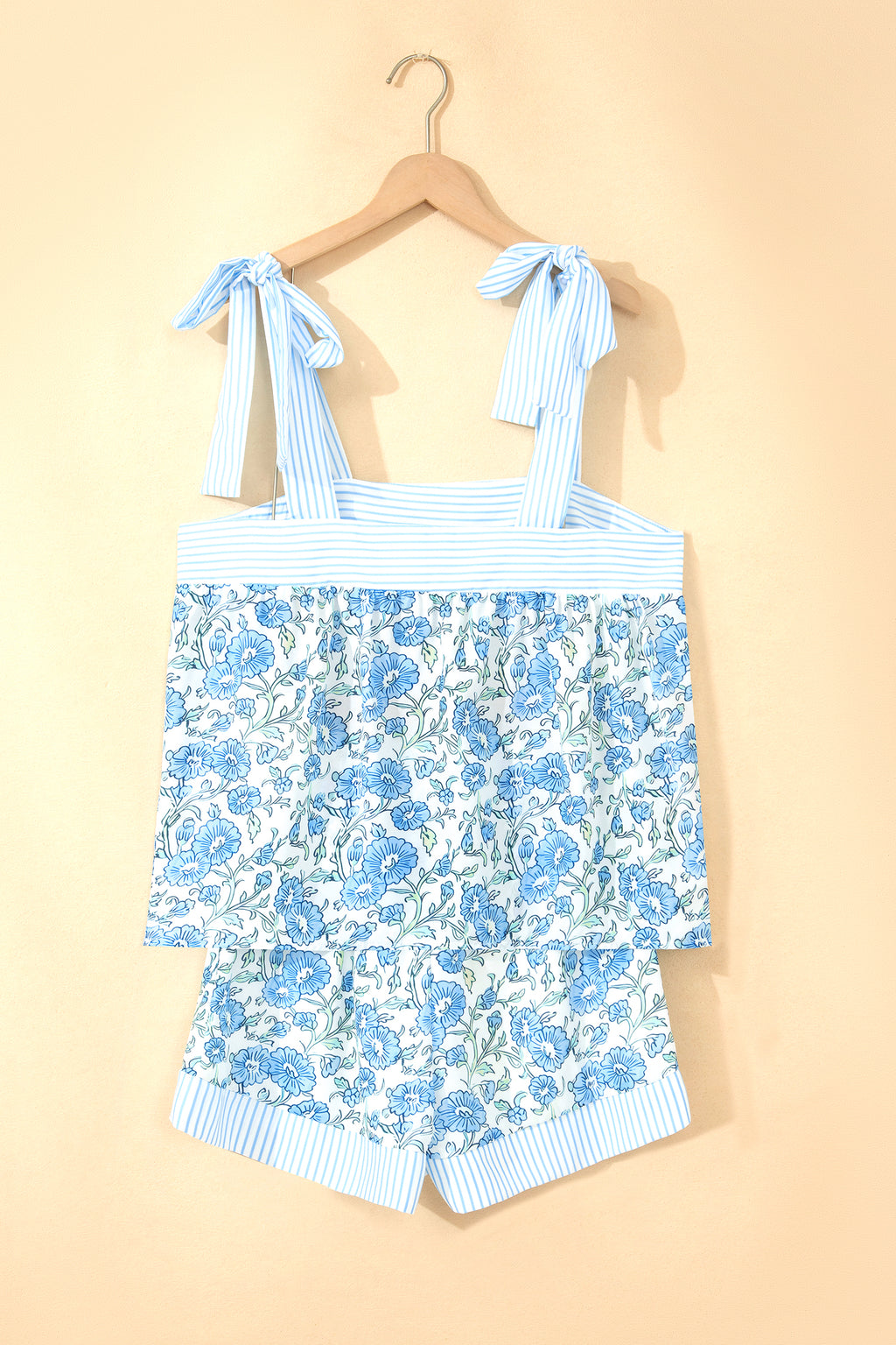 Sky Blue Floral Knot Strap 2pcs Short Set | Sizes 8–22