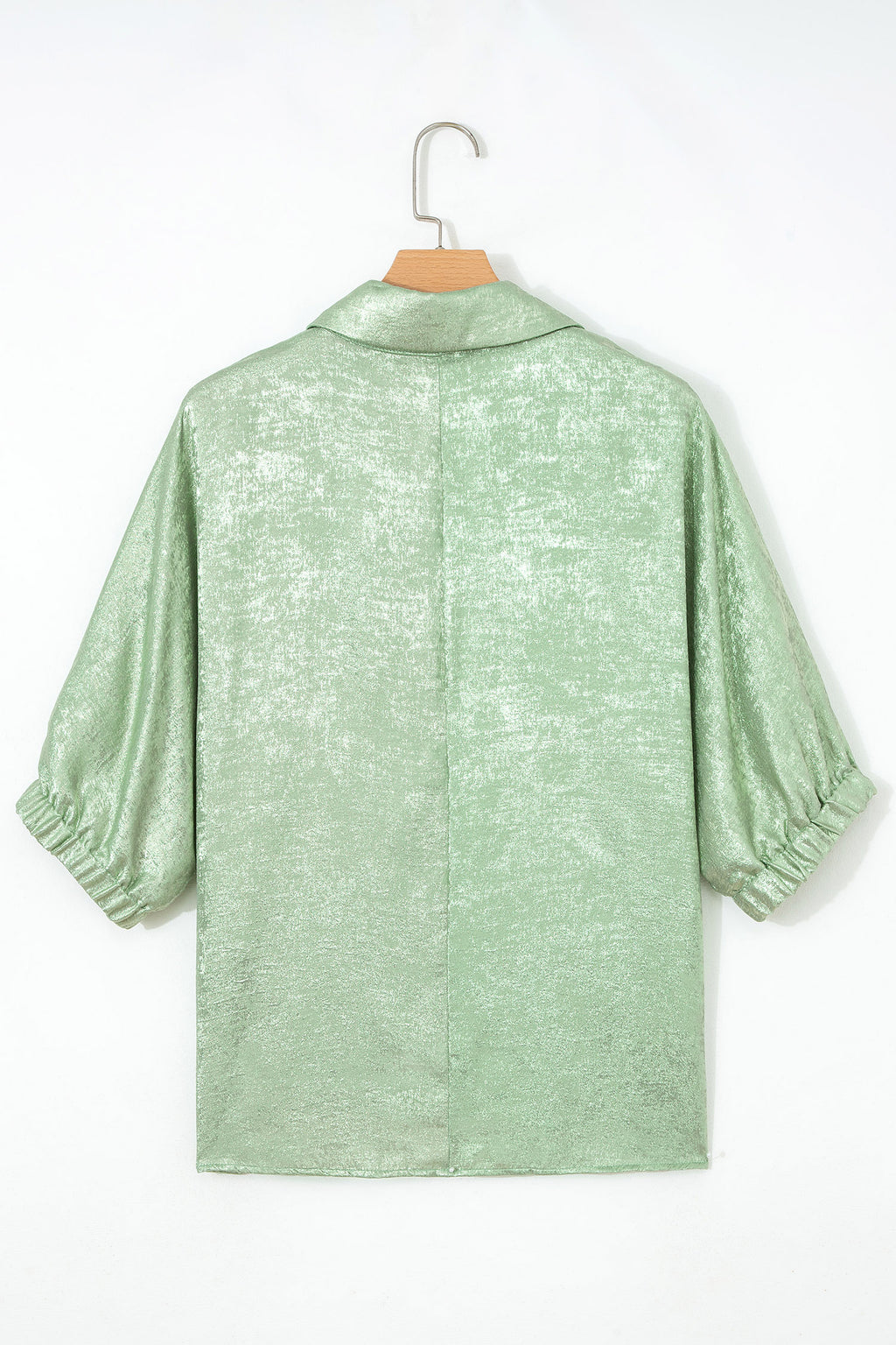 Women's Aqua Metallic Shimmer Collared V Neck Half Sleeve Top at LivelyLooks