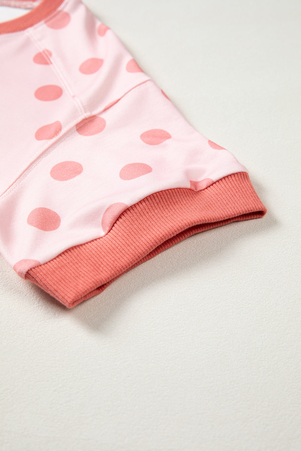 Shop Pink Color Block Trim Polka Dot Casual Tee at LivelyLooks