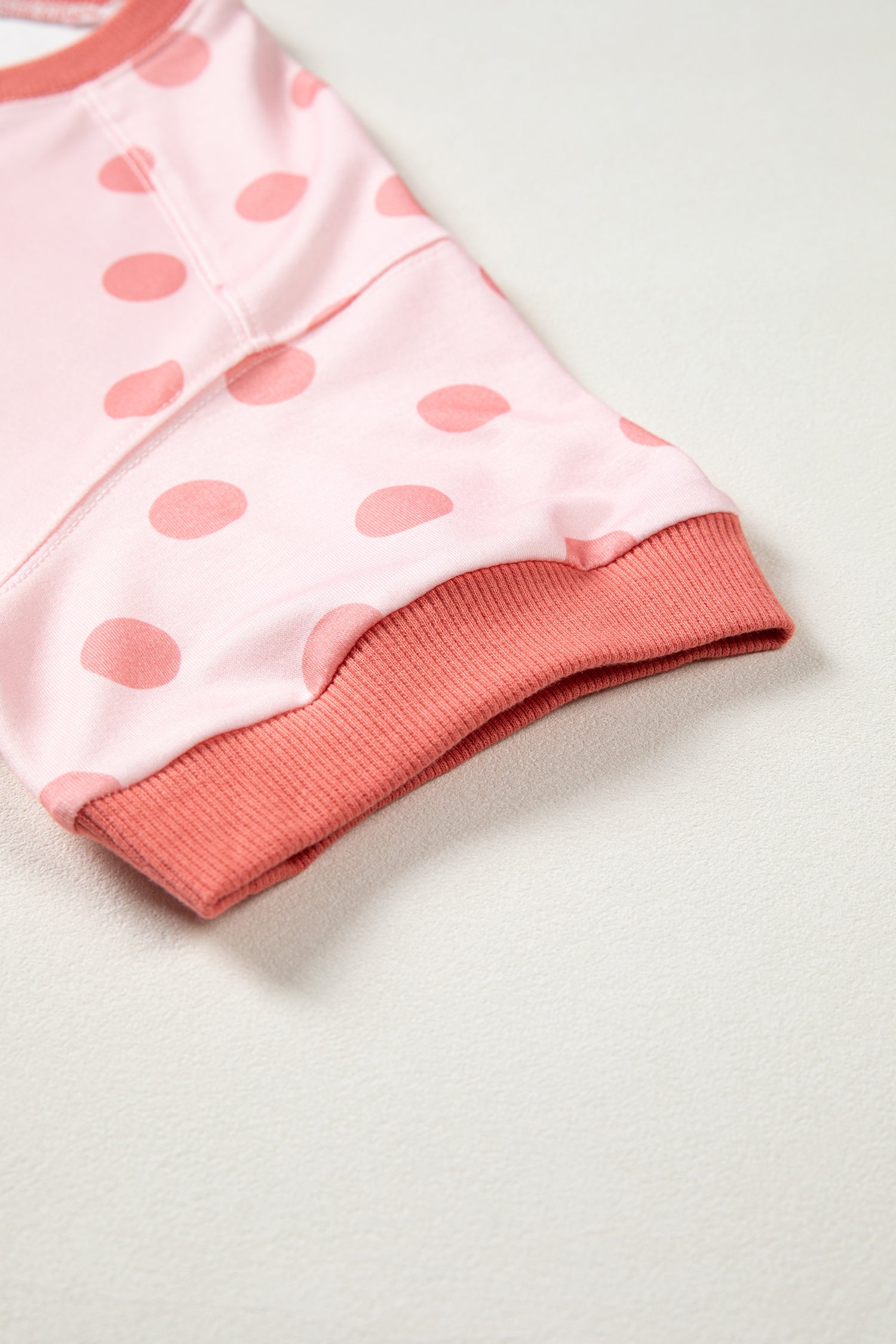 Shop Pink Color Block Trim Polka Dot Casual Tee at LivelyLooks
