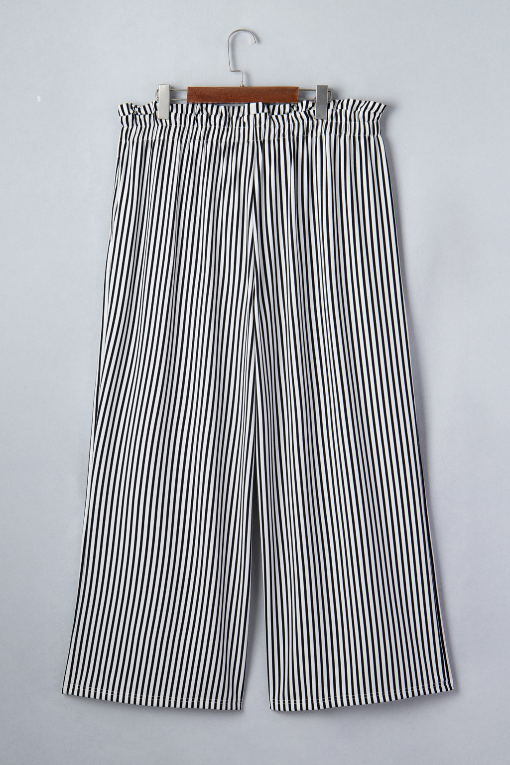 Women's Black Stripe Plus Size Loose Straight Casual Trousers at LivelyLooks