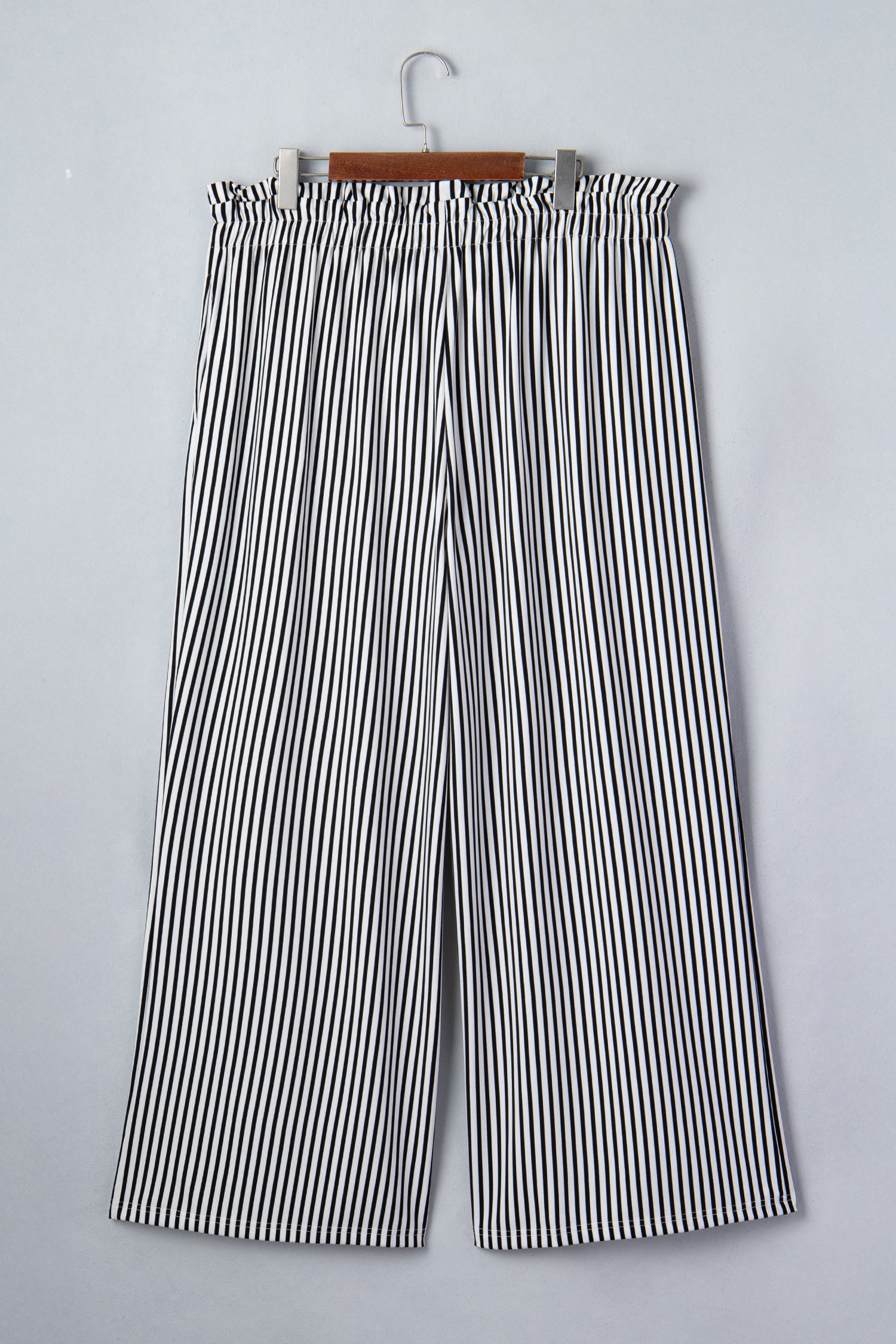 Women's Black Stripe Plus Size Loose Straight Casual Trousers at LivelyLooks