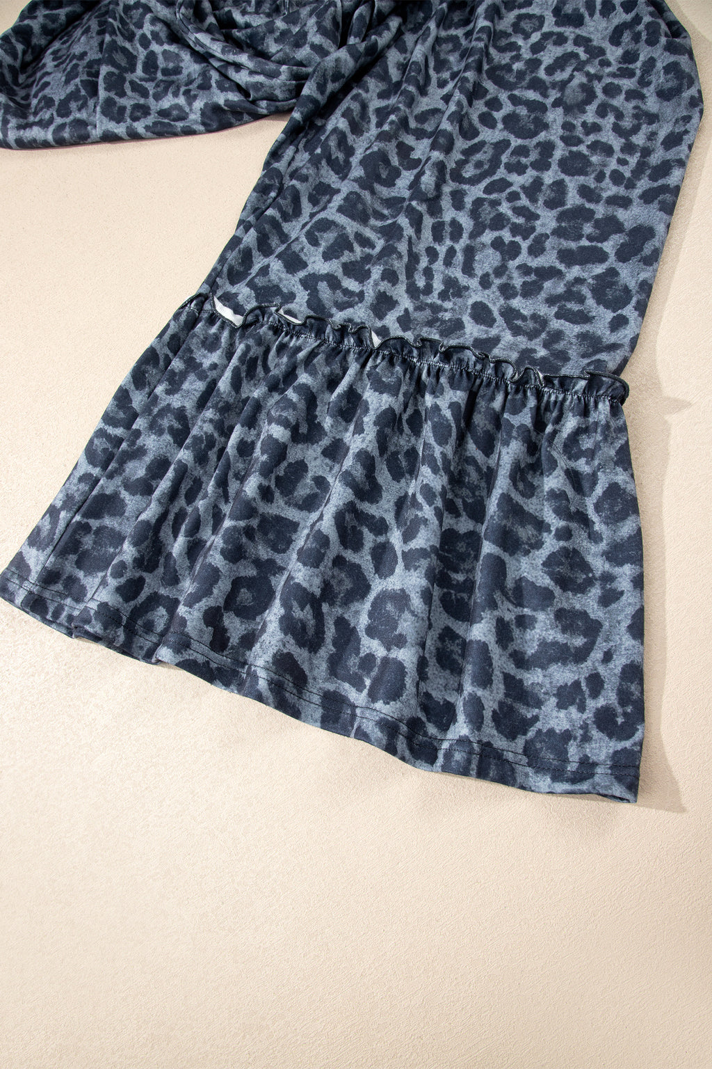 Grey Leopard Print Frilled Drawstring Wide Leg Trousers