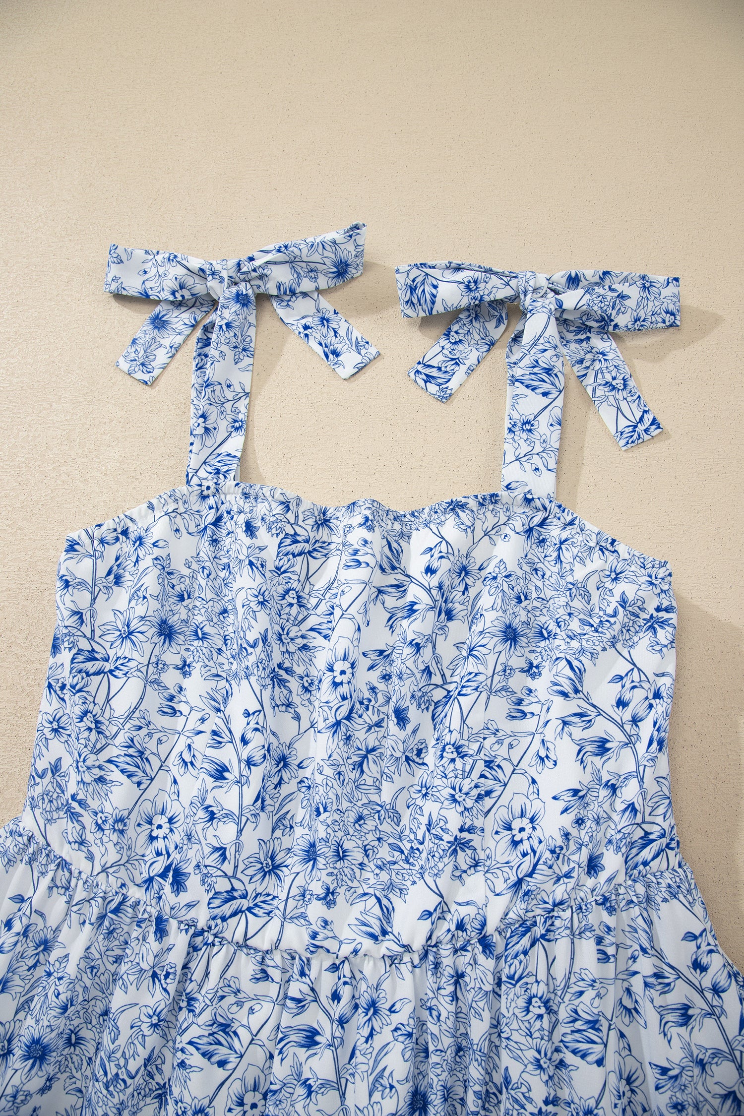Sky Blue Floral Maxi Dress Knot Straps High Waist Flared Women S-XL