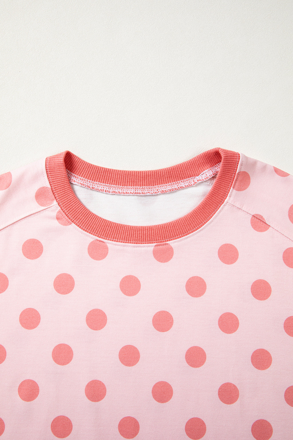 Shop Pink Color Block Trim Polka Dot Casual Tee at LivelyLooks