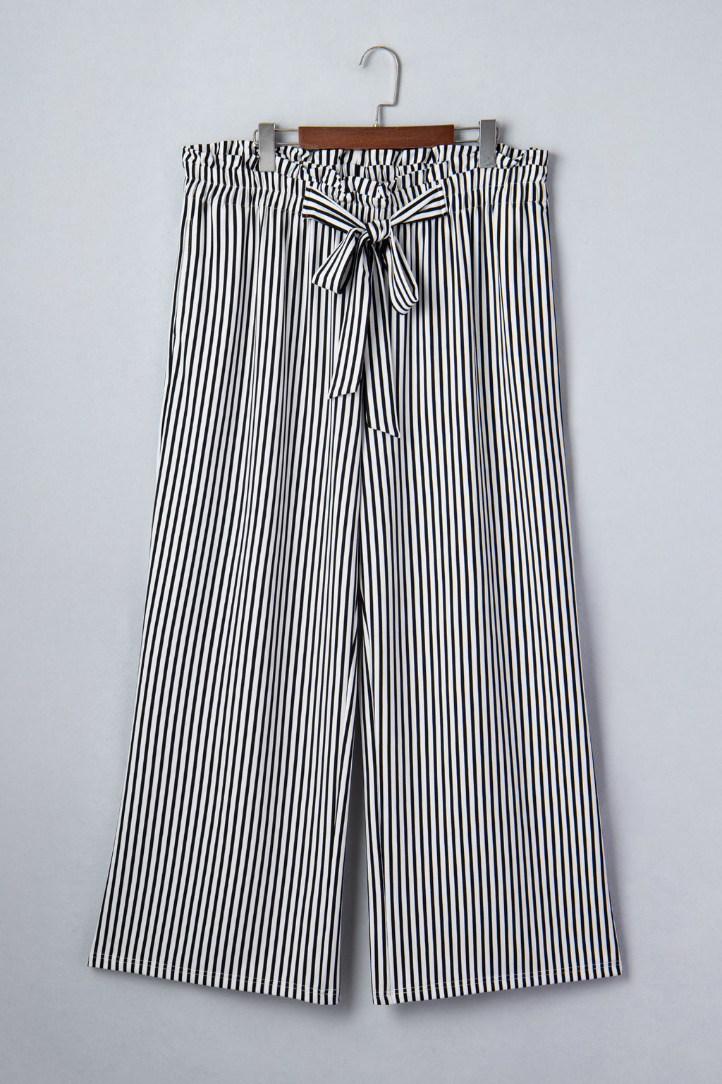 Women's Black Stripe Plus Size Loose Straight Casual Trousers at LivelyLooks