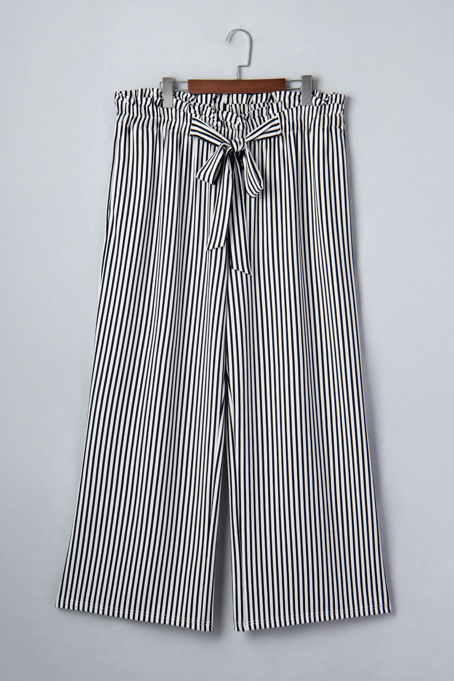 Women's Black Stripe Plus Size Loose Straight Casual Trousers at LivelyLooks