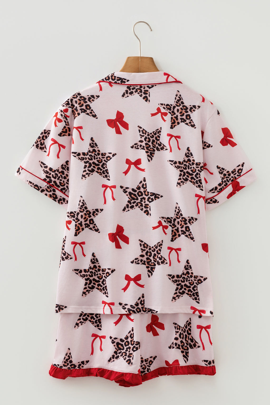 White Leopard Star & Bow Print Short Pyjama Set | Sizes 8-22