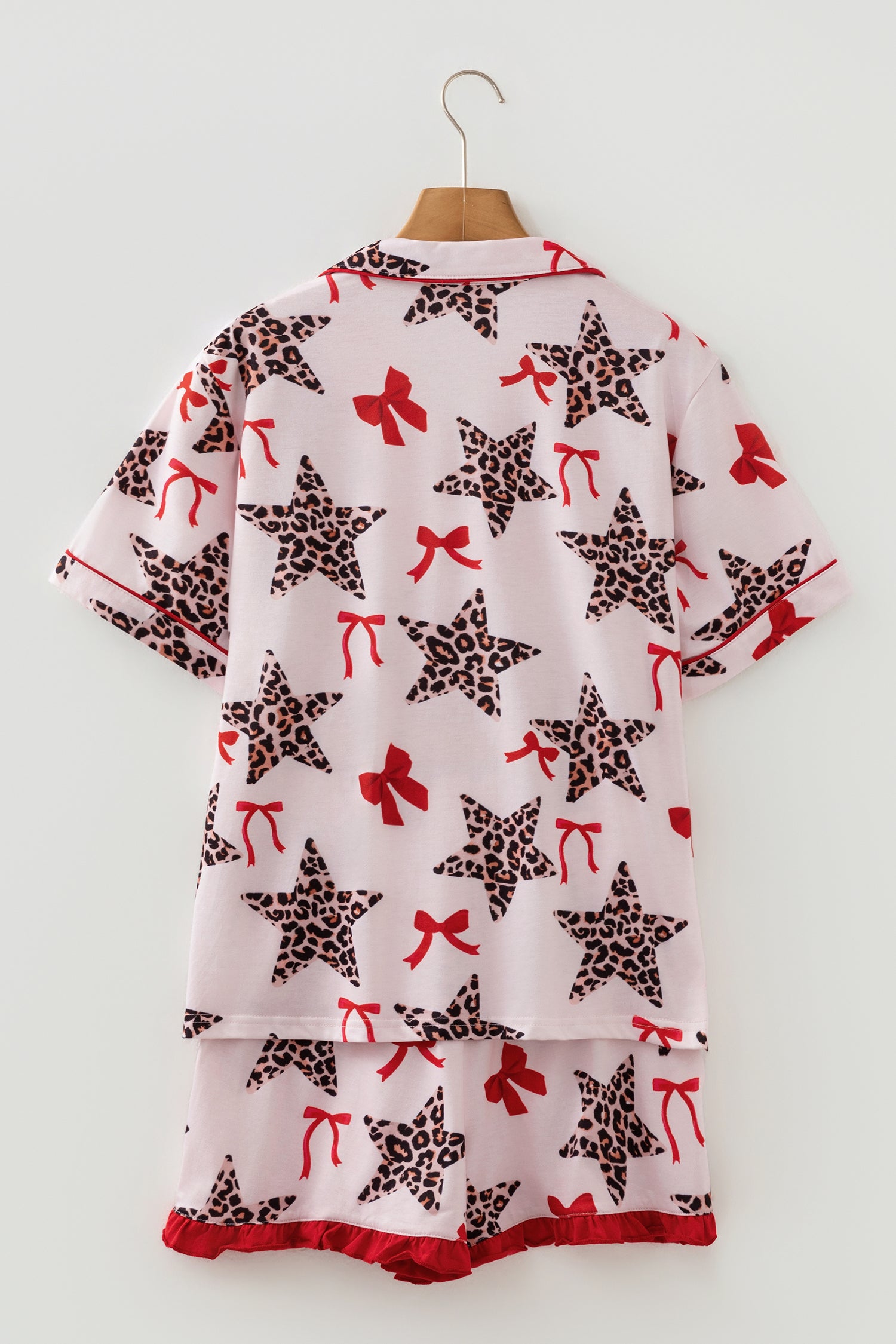 White Leopard Star & Bow Print Short Pyjama Set | Sizes 8-22