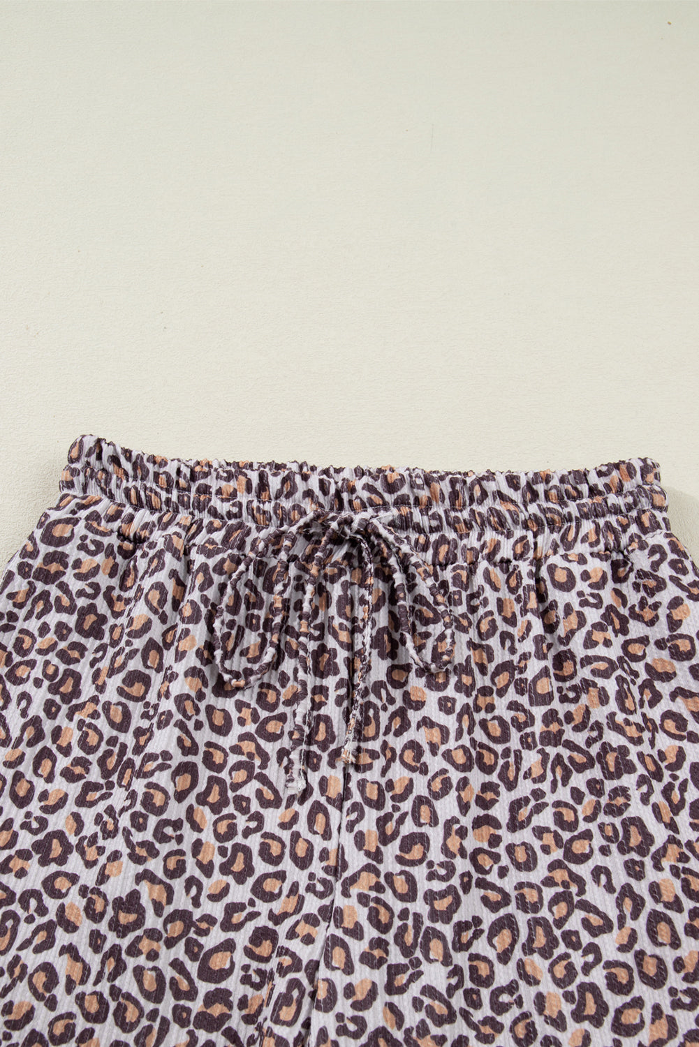 Khaki Leopard Ribbed Long Sleeve Top & Drawstring Shorts Set | UK 8–22