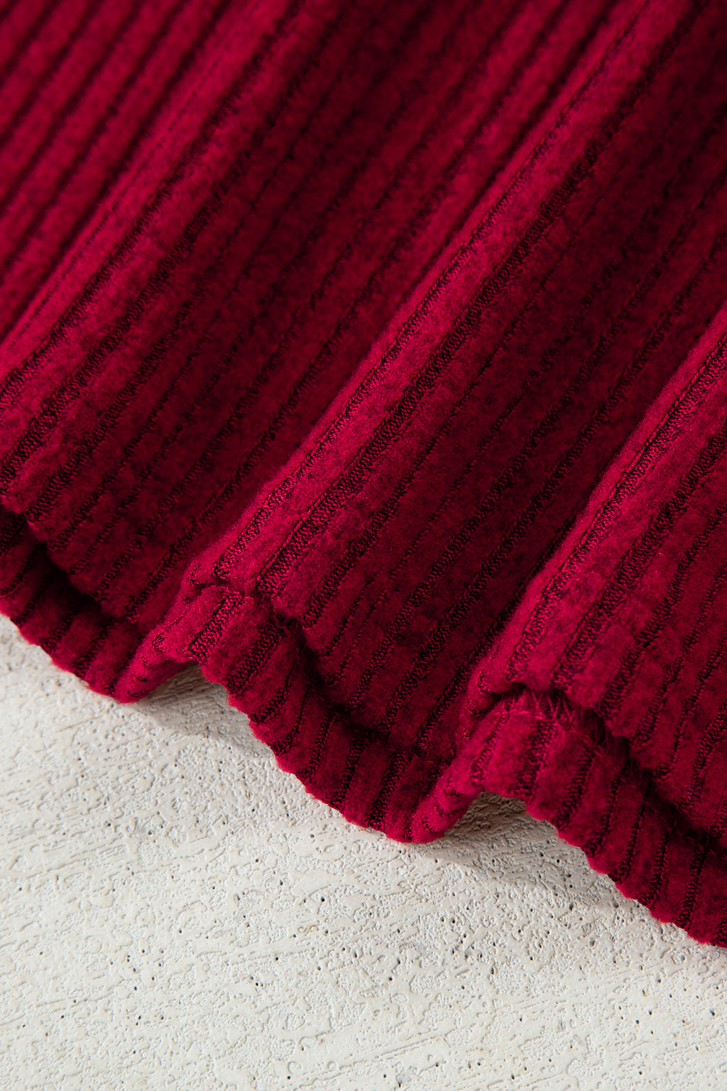 Ribbed V Neck Bow Back Drop Shoulder Long Sleeve Top | Red & Taupe