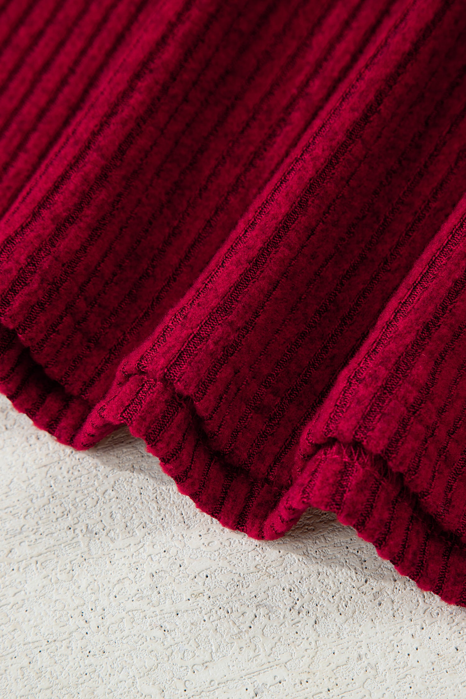 Ribbed V Neck Bow Back Drop Shoulder Long Sleeve Top | Red & Taupe
