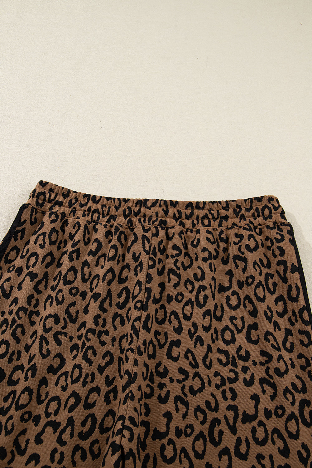 Brown Varsity Stripe Leopard Print Long Sleeve Top & Drawstring Trouser Set