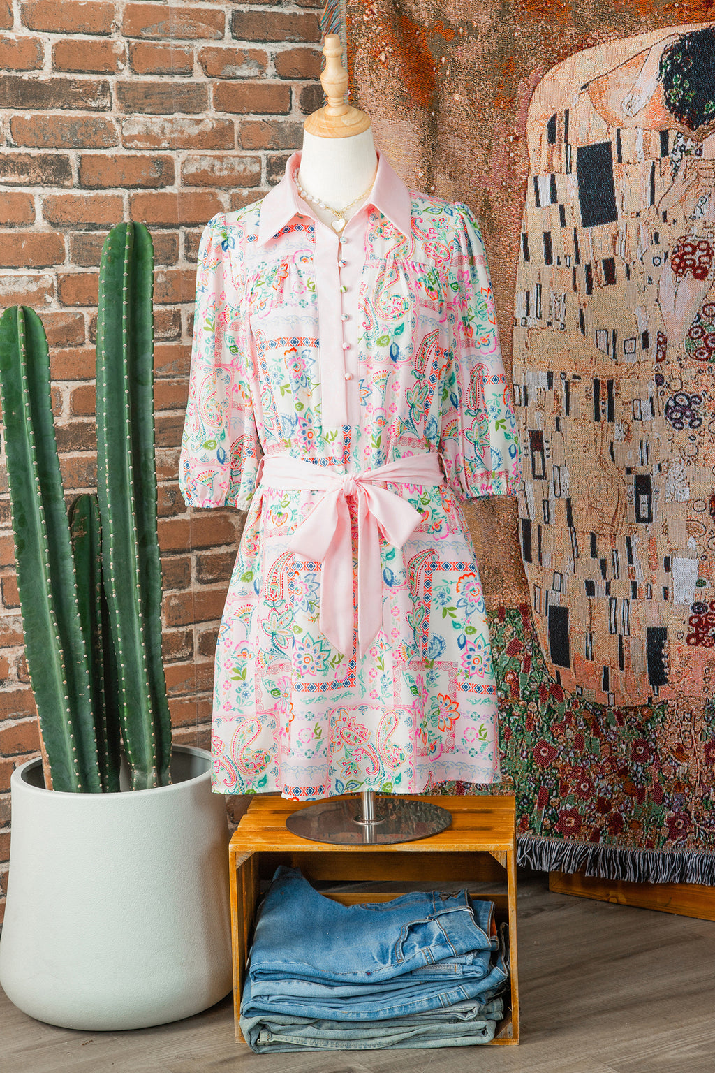 Pink Boho Floral Print Belted Mini Dress | UK Sizes 8-20