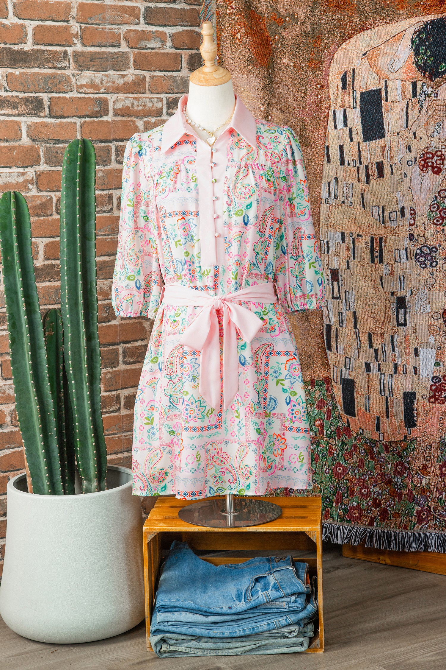 Pink Boho Floral Print Belted Mini Dress | UK Sizes 8-20