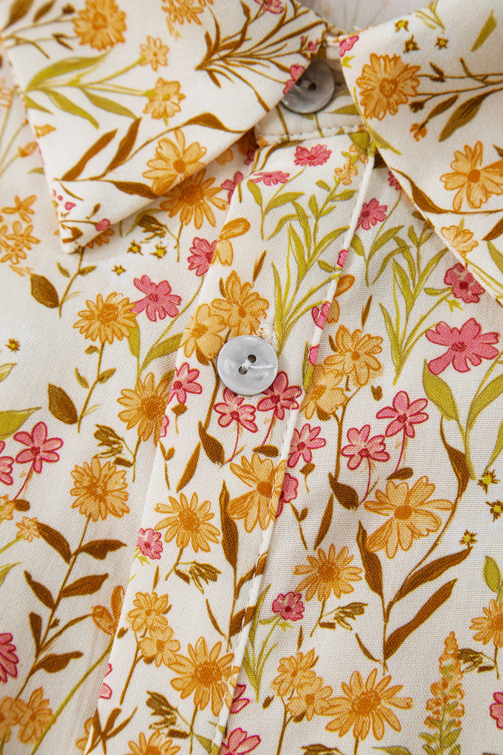 Yellow Floral Print Smocked Cuff Long Sleeve Loose Shirt Mini Dress | UK 8-22