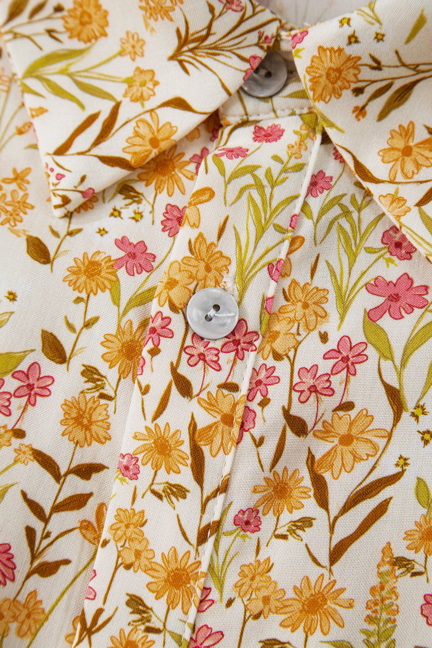 Yellow Floral Print Smocked Cuff Long Sleeve Loose Shirt Mini Dress | UK 8-22