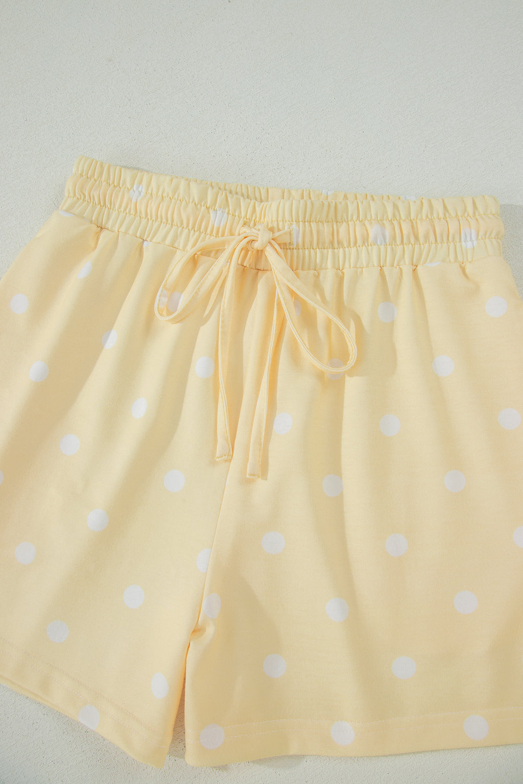 White Polka Dot Exposed Seam Loose Tee & Drawstring Shorts Set S-XL