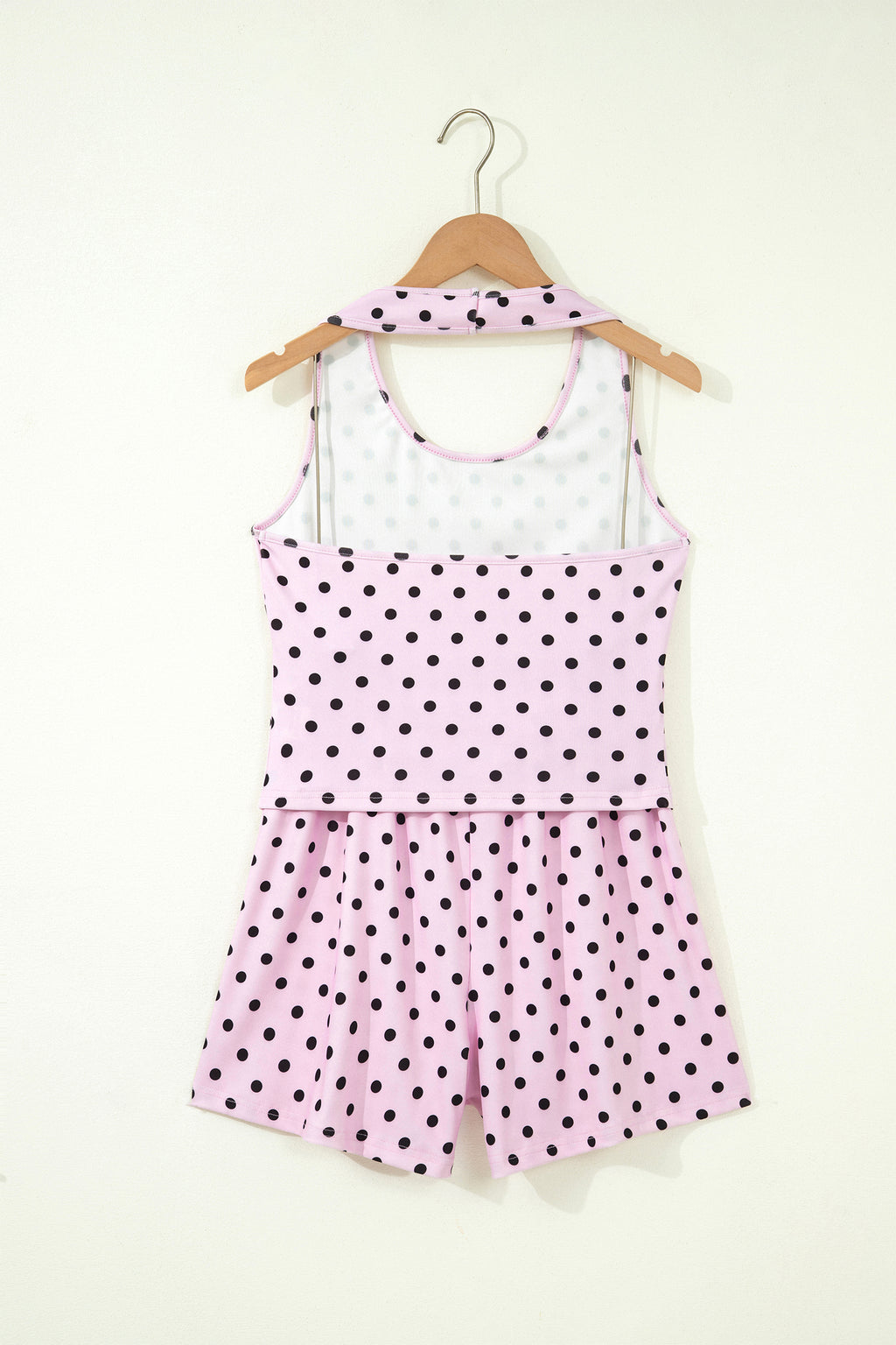 Polka Dot Halter Co-ord Short Set Drawstring Elastic Waist | Brown & Pink