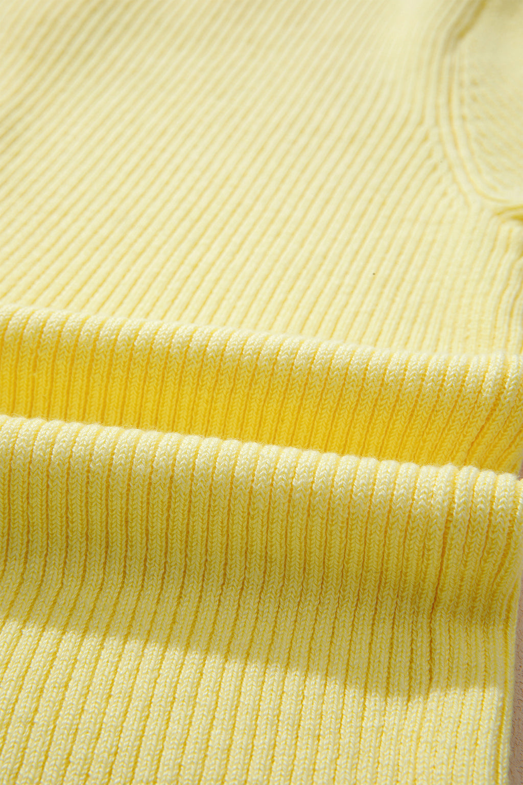 Yellow Ribbed Knit Contrast Trim Frilled Short Sleeve Cardigan