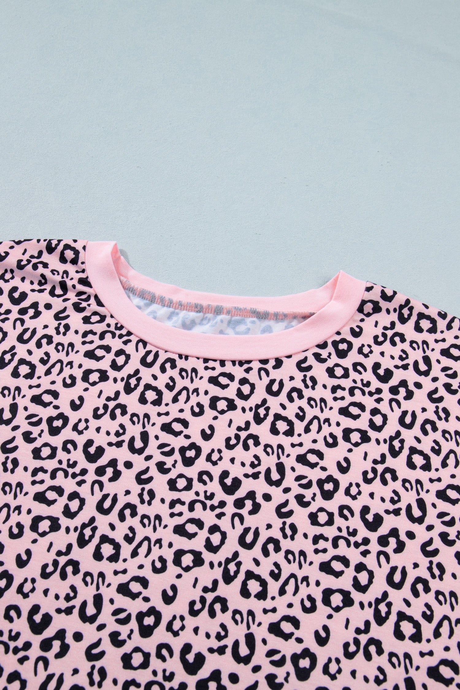 Women's Pink Leopard Striped Contrast Patchwork Plus Size Tee at LivelyLooks
