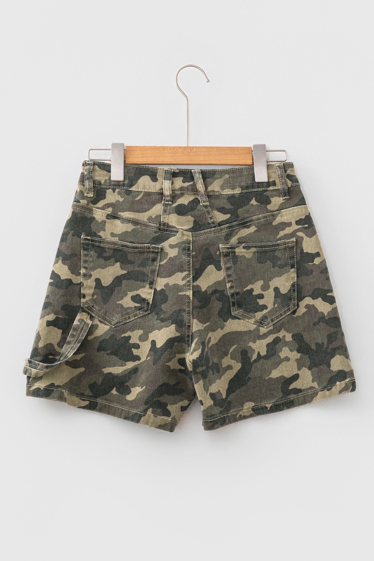 Green Camouflage High Rise Denim Shorts | UK Sizes 4-16
