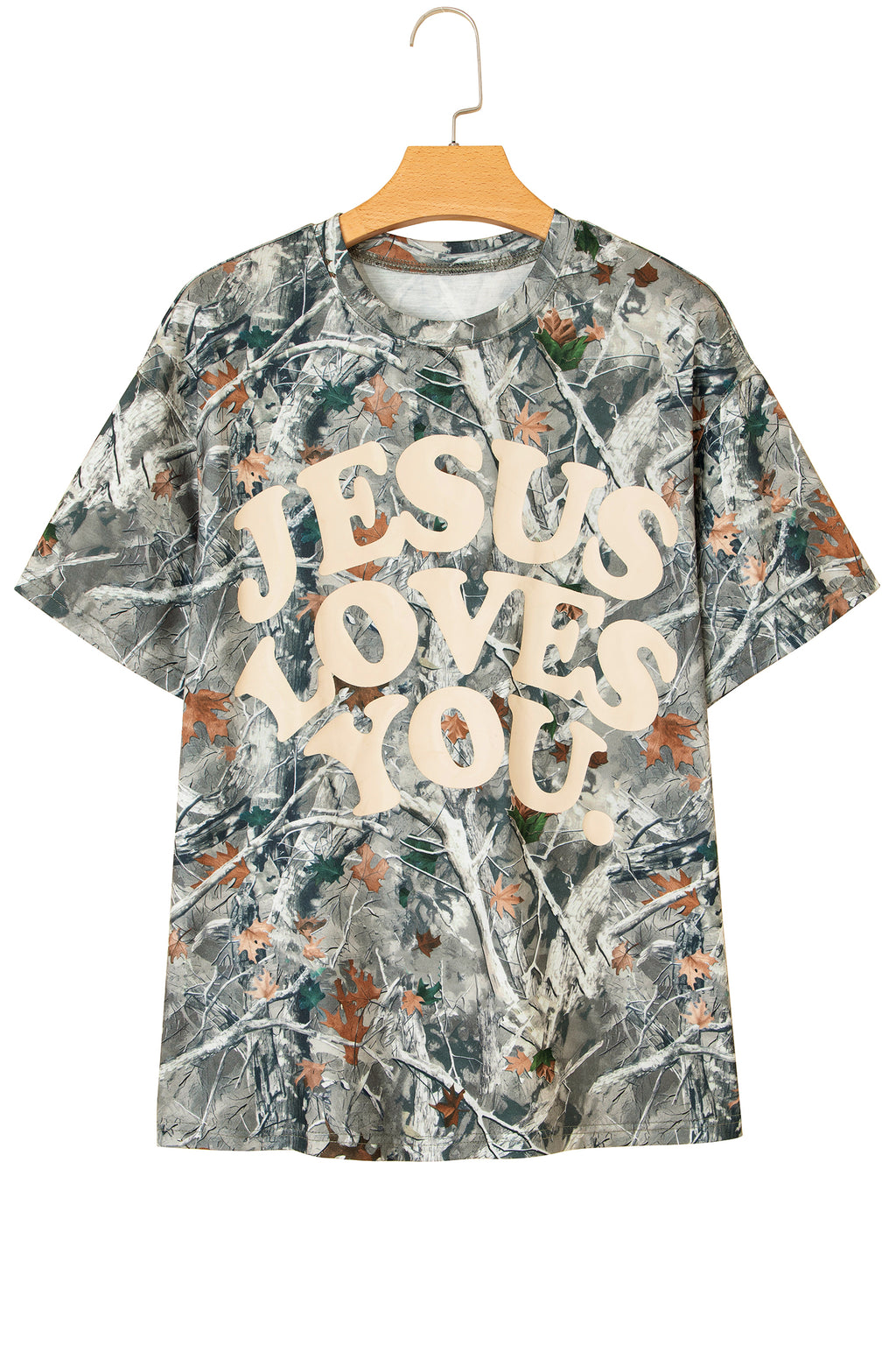 Beige & Pink Camo Love Like Jesus Graphic Casual Tee