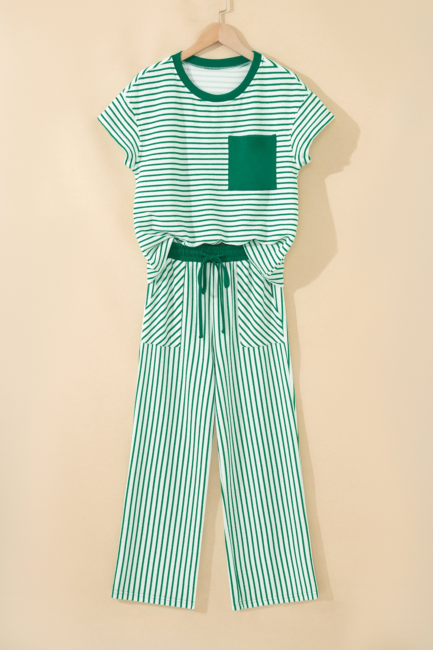 Stripe Crew Neck Tee & Drawstring Cropped Trousers Set | 4 Colours | Sizes 8-22