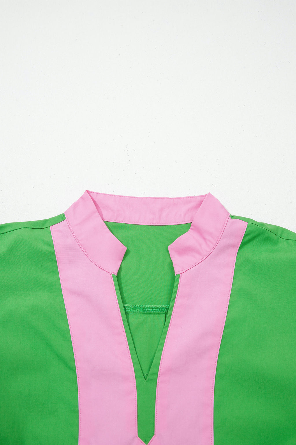 Bright Green Colour Block Mini Dress Split Neck Puff Sleeve Ruffle Hem Women S-XL