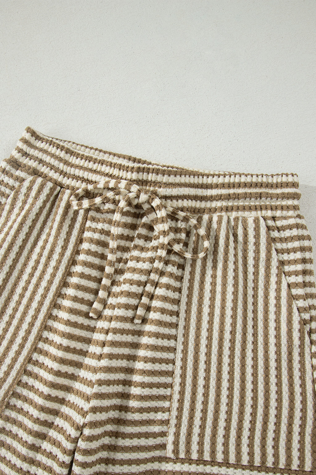 Stripe Textured Knit Top & Shorts Co-ord Set | Brown, Black & Purple