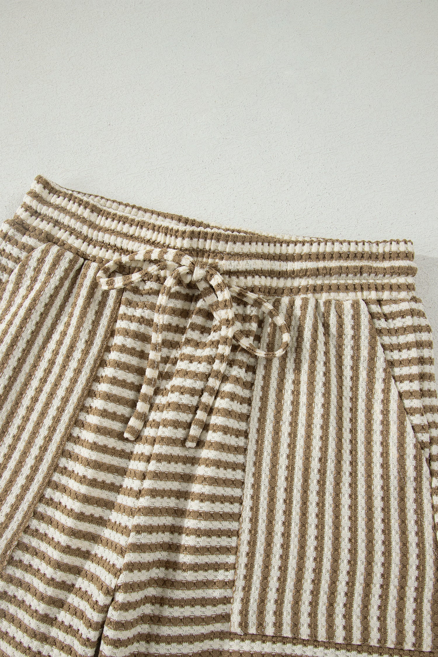 Stripe Textured Knit Top & Shorts Co-ord Set | Brown, Black & Purple