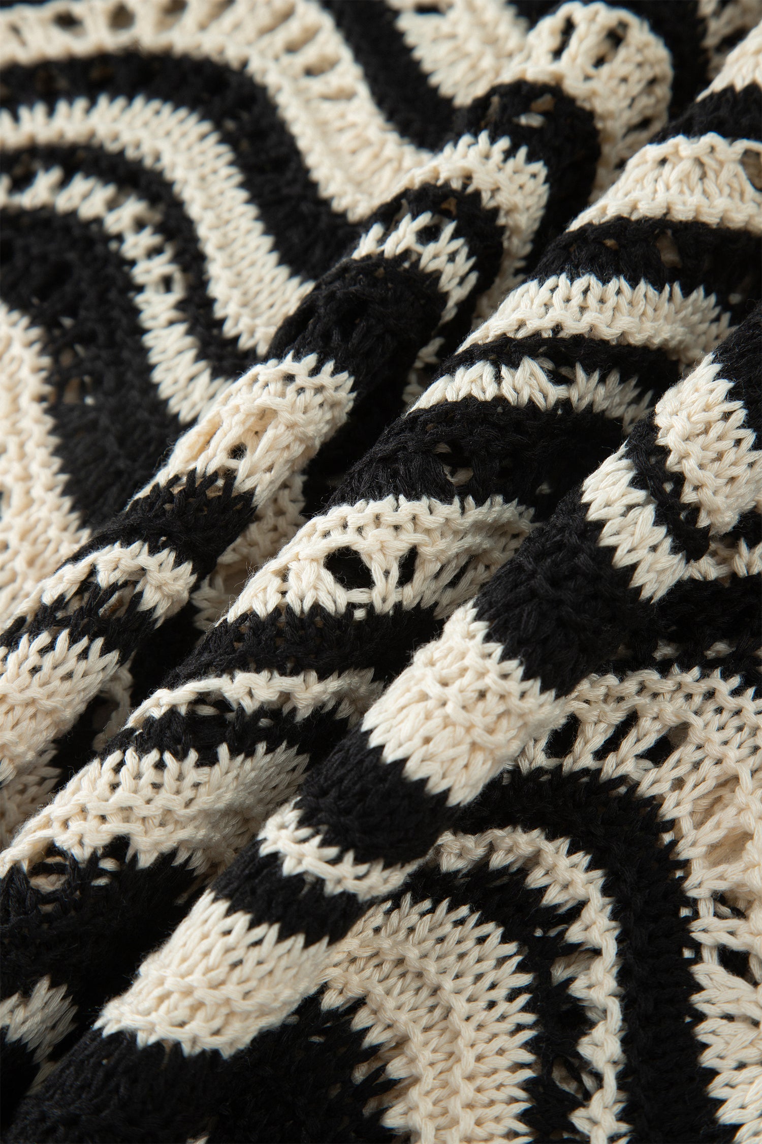 Shop Black Stripe Wavy Crochet Eyelet Detail Ruffle Half Sleeve Sweater at LivelyLooks