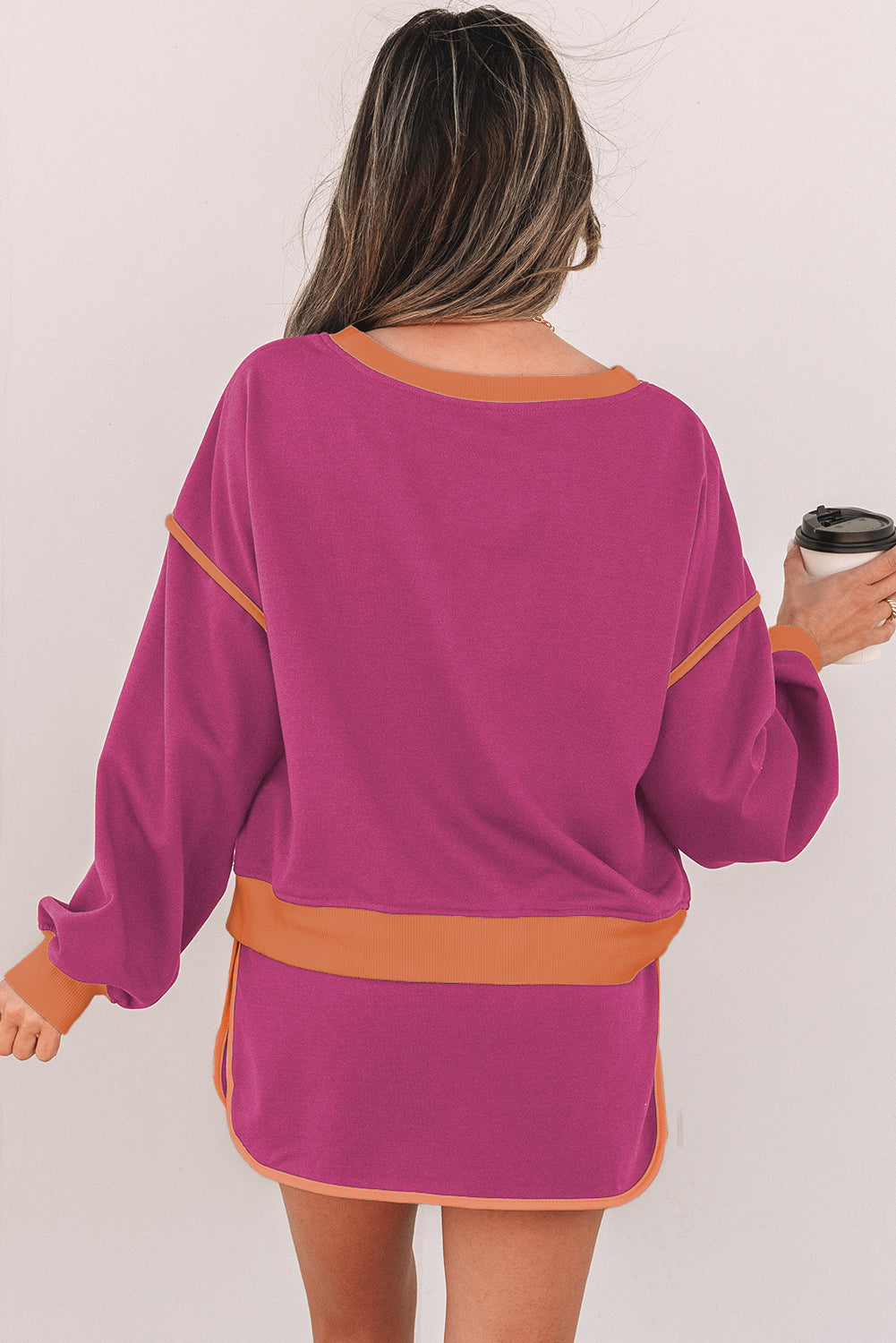 Shop Colour Contrast Loose Pullover & Lace-Up Waist Skort Set S-XL at LivelyLooks